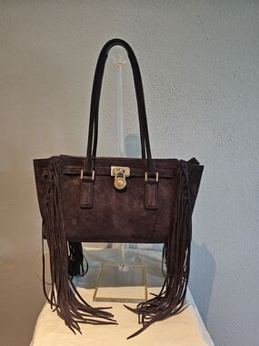 NWT Michael Kors Hamilton Moderne Chocolate Fringe East/West Bag